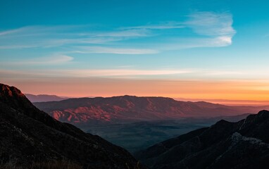 High angle shot of beautiful Mount Laguna in California at sunset