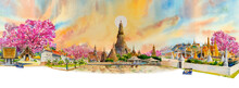 Panorama View Famous Landmarks Bangkok And Chiang Mai In Thailand.