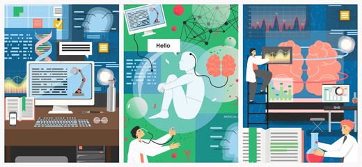 Canvas Print - artificial intelligence technology vector poster template set
