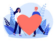 © Bro Vector - Visually impaired woman and man holding big heart. Romance, care, support flat vector illustration. Love and relationship concept for banner, website design or landing web page