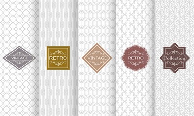 Poster - Set of seamless stripe patterns in light gray. Vector illustration vintage design. Abstract seamless geometric patterns