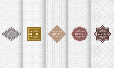 Poster - Set of seamless stripe patterns in light gray. Vector illustration vintage design. Abstract seamless geometric patterns