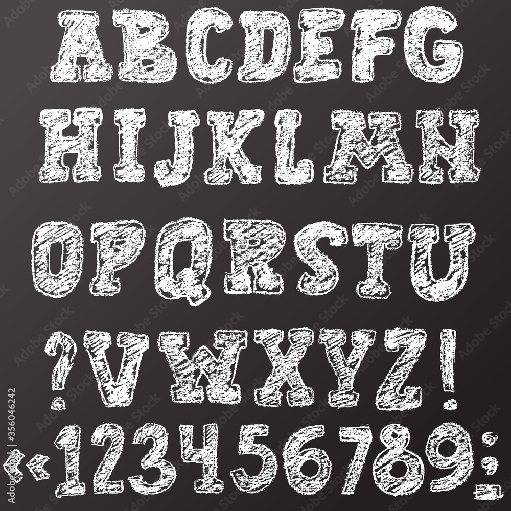Handwritten vector chalked alphabet. Imitation texture of chalk. Modern ...