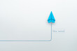 New normal concept with blue paper plane in new direction on white background