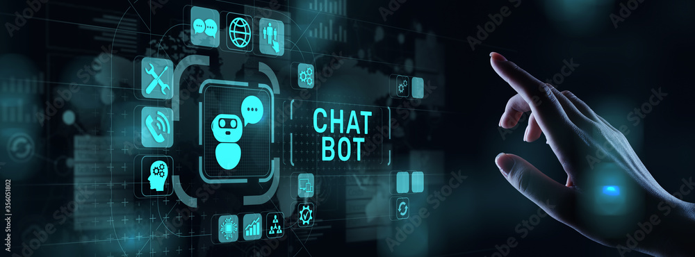 Chatbot computer program designed for conversation with human users over the Internet. Support customer service concept. - obrazy, fototapety, plakaty 