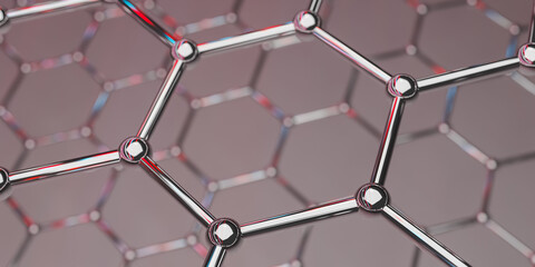 Wall Mural - Graphene molecular nano technology structure on a red background - 3d rendering