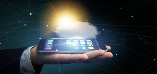 Wall Mural - businessman holding a weather forecast sun and cloud 3d rendering