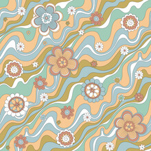 Seamless Floral Pattern In 60s Style In Pastel Colors