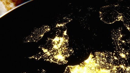 Wall Mural - night england from space, night britain from space, night uk from space 3d render