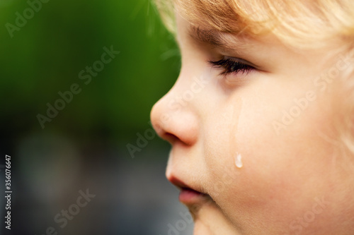 Fotomural crying sad child - little girl face with tear on the cheek