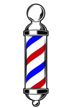 Vector Illustration Of Barber Pole, Stripes, Red, White And Blue Stripes On A White Background Clipping Path