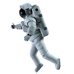 Wall Mural - astronaut showing thumbs up during space walk, isolated on white background