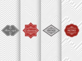Poster -  Set of seamless geometric patterns in light gray with frames. Abstract seamless stripe patterns. Vector illustration vintage design. 
