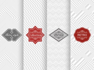 Poster -  Set of seamless geometric patterns in light gray with frames. Abstract seamless stripe patterns. Vector illustration vintage design. 