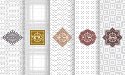 Poster -  Set of seamless geometric patterns in light gray with frames. Abstract seamless stripe patterns. Vector illustration vintage design. 