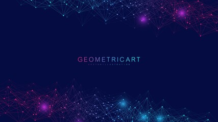 Wall Mural - geometric abstract background with connected line and dots. structure molecule and communication. bi