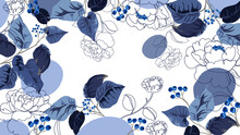 Luxury Blue Floral Wallpaper Design Vector, Rose Flower Pattern Design Background For Wedding, Banner, Card, Cover, And Packaging Design Background. Vector Illustration.