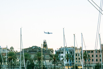  View of the historic port and the port of Genoa, Italy. Genoa is the big city capital of the Liguria region, with the largest port and the quaint historic center.  Genoa bay, harbor