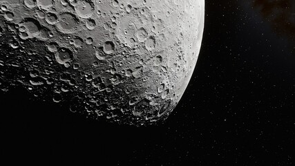 Wall Mural - realistic moon in space, realistic moon surface, moon craters near view 3d render