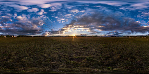 Wall Mural - full seamless spherical hdri panorama 360 degrees angle view among fields in summer evening sunset w