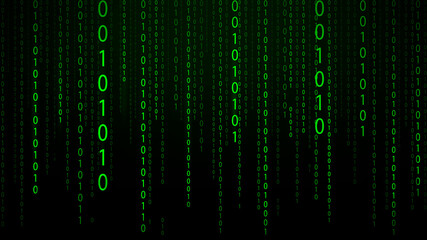 Poster - Abstract green futuristic cyberspace with stream of binary code, matrix background with digits. The concept of coding and hacker. Falling numbers. Vector illustration.