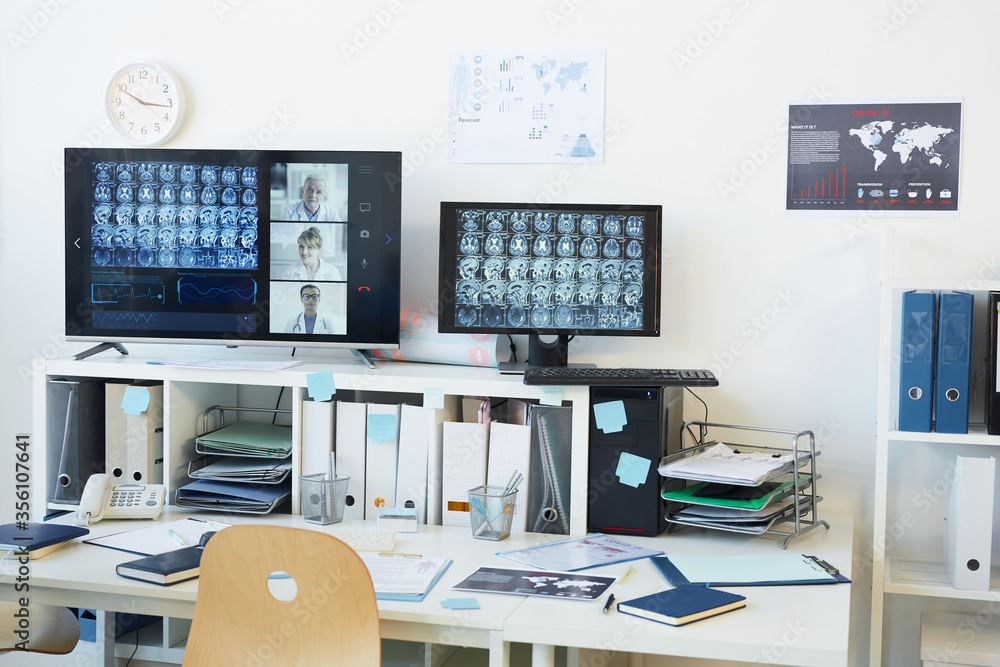 Background image of modern computer equipment for telemedicine and ...