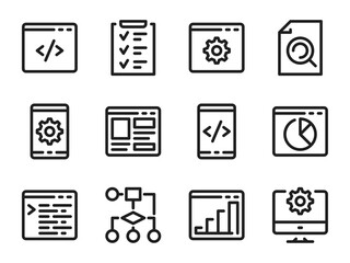 Web Development vector outline icons. Website Maintenance line icon collection. Editable stroke.