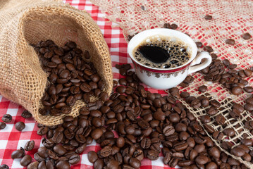 The image, aroma and flavor of coffee. Arrangement with coffee and accessories.