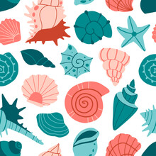 Sea Shells And Starfish Seamless Pattern.