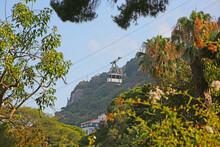 Cable Car Or Aerial Tramway In Gibraltar From La Alameda  Botanical Garden, Gibraltar.