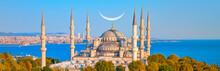 The Blue Mosque With Crescent Moon (new Moon) -Sultanahmet, Istanbul, Turkey.