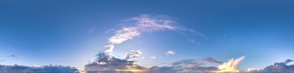 Wall Mural - blue evening sky with beautiful fluffy clouds without ground. seamless hdri panorama 360 degrees ang