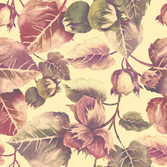 Wall Mural - Nuts Seamless Pattern. Watercolor Background.