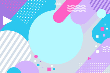 Wall Mural - Abstract modern background. Bright cover template in memphis style. Colorful simple backdrop with circles, lines and dots. Trendy pattern of geometric shape, minimalist mosaic vector illustration.