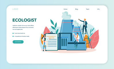 Wall Mural - Ecologist web banner or landing page. Scientist taking care of ecology