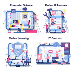 IT education online service or platform set. Student write software