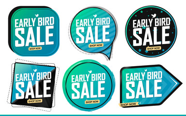 Wall Mural - Set Early Bird Sale banners, discount tags design template, vector illustration