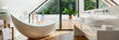 canvas print picture - Luxury attic bathroom with bathtub, panorama