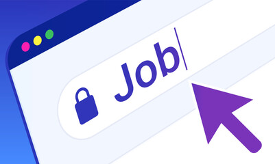 Wall Mural - job search - word typed in search field of browser window, and mouse cursor pointing. searching for 