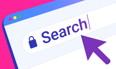 Aufkleber - Internet search - Search bar in top of browser window with mouse pointing at the word. Vector illustration.
