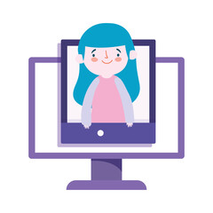 Poster - online education computer website student girl class cartoon