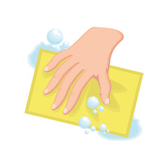 cleaning with dishcloth on white background