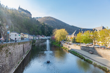 Wall Mural - View of Vianden village and medieval castle on the hill, Luxembourg