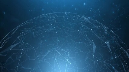 Wall Mural - rotation of network sphere with view from space and glow of light. glow rotating with moving lines, 