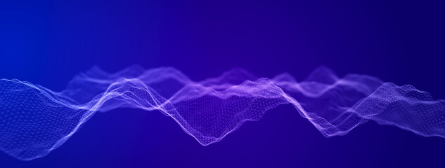 Fototapete - Big data visualization. The musical stream of sounds. Abstract background with interweaving of dots . 3D rendering.