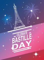 Sticker - banner or poster for the French national day, label celebrate bastille day