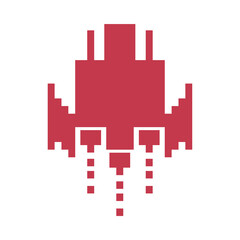 Sticker - space ship flying 8 bits pixelated silhouette