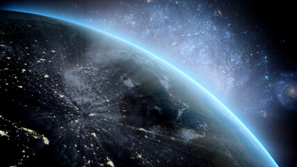 Wall Mural - planet earth as seen from space. with stars background. 3d rendering