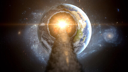 Wall Mural - flying asteroid, meteorite to earth. outer space. armageddon. 3d rendering
