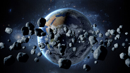 Wall Mural - flying asteroid, meteorite to earth. outer space. armageddon. 3d rendering